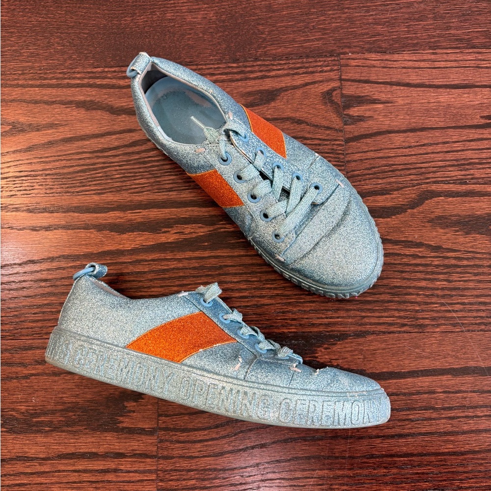 Opening Ceremony Blue Glitter Low Top Orange Stripe Sneakers Women’s Size 38